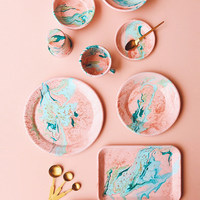 Vaisselle en émail marbré multi-styles, assiette à gâteau en émail faite à la main, plat de petit-déjeuner, petit plat d'accompagnement, bol à flocons d'avoine, vaisselle en émail