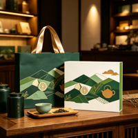 Sac en papier d'art de luxe de haute qualité avec poignée en ruban, emballage de boîte cadeau en carton, boîte à thé haut de gamme, logo personnalisé, image de marque d'entreprise