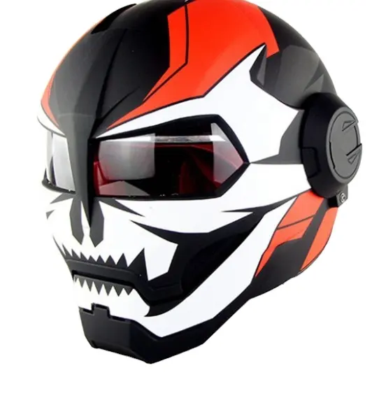 Helm motor motocross, desain keren tengkorak viking gaya graffiti bahan ABS lampu bersepeda