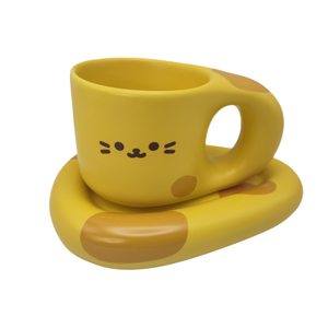 แก้วเซรามิคทรงน่ารักพุงป่อง ขนาด 10 ออนซ์ พร้อมจานรอง สำหรับลาเต้ ชา นม - Product Image 1