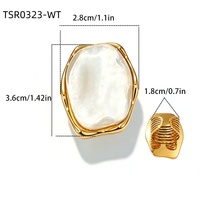 Vintage Unregelmäßiger Harzring Edelstahl Vergoldet Großer Ovaler Bernstein Weißer Harz Breiter Bandring für Damen