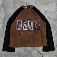 T-shirt personnalisé pour homme à manches raglan longues, imprimé graphique DTG vintage, ourlet brut, style streetwear Y2K, fournisseur de vêtements