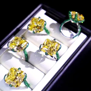 Jewelry Designer Ice Crushed Cut Diamonds Rings 925 Silver Craft Design Yellow Diamond Ring