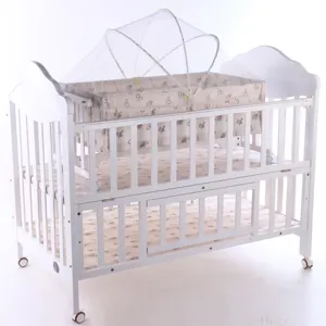 Factory price solid wood crib, white crib with mosquito net crib can be customized
