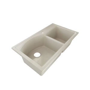 Évier de cuisine composite à double cuvette <span class=keywords><strong>en</strong></span> résine noire mate Installation de surface granuleuse au-dessus du comptoir Forme rectangulaire monotrou - Product Image 5