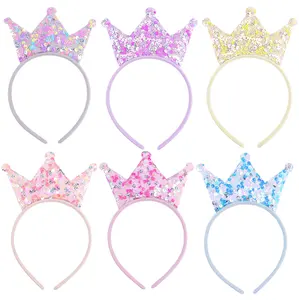 Wholesale customized girl princess crown headband Double side sequins crown headband birthday gift