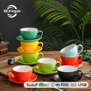 Kingze แก้วกาแฟเซรามิก300มล. ดีไซน์ทันสมัยถ้วยลาเต้และคาปูชิโน่พร้อมจานรองสำหรับเป็นของขวัญ - Product Image 1