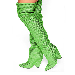 Tapered Heel Luxurious Over the Knee <b>Boots</b> Pleated Designer Style Women Custom Multi Colors Full Rhinestones <b>Boots</b> - Product Image 5