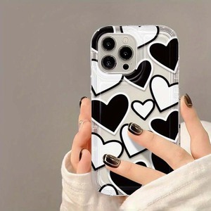 Nero <span class=keywords><strong>bianco</strong></span> amore cuore stampa ammortizzatore Anti-caduta paraurti TPU custodia per telefono cellulare per <span class=keywords><strong>Iphone</strong></span> <span class=keywords><strong>Xs</strong></span> 11 12 13 14 15 16 17 - Product Image 1