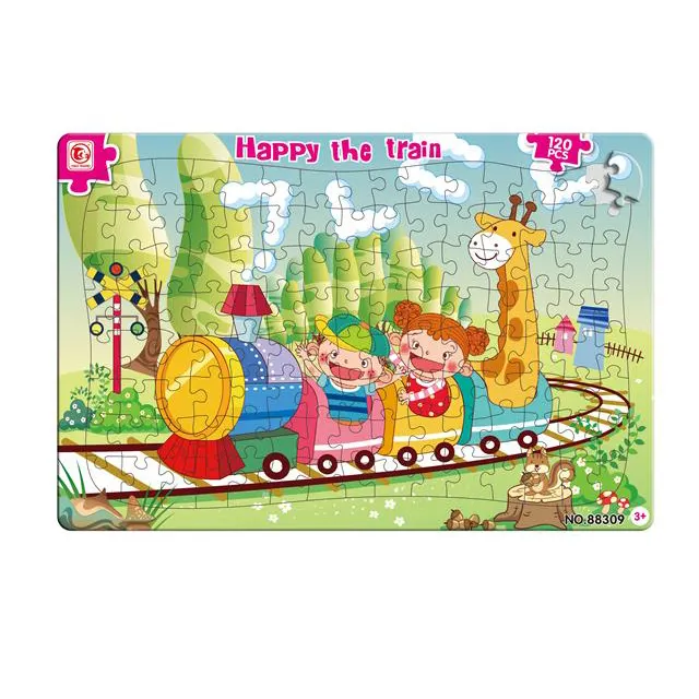 120 Piece double-layer puzzle cartoon happy train puzzle children Enlightenment interactive play game early education puzzle toy