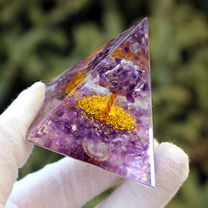 Crystal <b>Tree</b> Pyramid Resin Epoxy Craft Desk Ornament Feng Shui <b>Lighted</b> Gift - Product Image 2