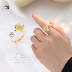 MUYU Flower Open <b>Ring</b> Gold Plated Prong Setting Index <b>Finger</b> <b>Ring</b> For Party Jewelry - Product Image 1