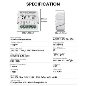 GIRIER Tuya 2-Wege-Steuerung 100-240V Relais-Schalter APP Fernbedienung RF433 1/2/3/4CH WLAN Smart Switch Modul - Product Image 6