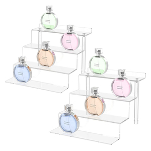 Durable 4 Tier Clear Acrylic Makeup Display Risers 9 Inch Transparent Display Shelf Acrylic Perfume Organizer