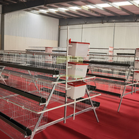 Cages à poules à 3 niveaux et 4 portes en A - Acier Q235 galvanisé à chaud avec abreuvoirs à tétine pour élevages avicoles
