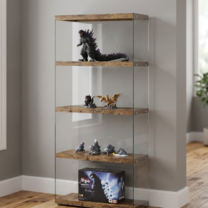 Modern Tiered Tempered Glass <b>Display</b> <b>Cabinet</b> with Wooden Shelves for Home Living Room Furniture Decor TMG Model H132 - Product Image 2