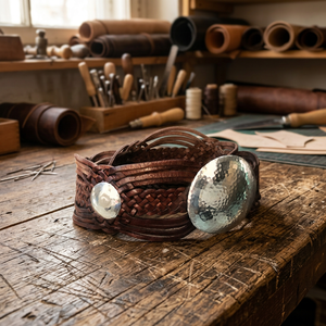 Ceintures tressées en cuir véritable avec conchos argentés, style classique, unisexe, marron, noir, design tissé - Product Image 6