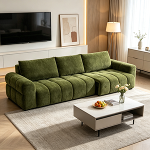 Sofá Seccional Moderno de Terciopelo Verde con Brazos Acolchados y Respaldo con Cojines para Sala de Estar - Product Image 1