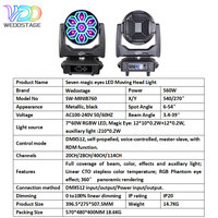 Luz de discoteca para bar IP65 7x60W Bee Eye Beam Wash Mini LED Moving Head RGBW 4 en 1 Control DMX512 10000 Lúmenes 8000K para fiestas de DJ