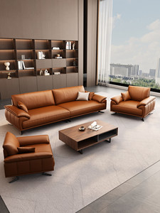 Modernes Italienisches Minimalistisches Leder-Büro-Empfangssofa-Set Massivholzrahmen VIP-Besprechungsraum-Möbel <span class=keywords><strong>Kuli</strong></span> Ohne Montage - Product Image 4