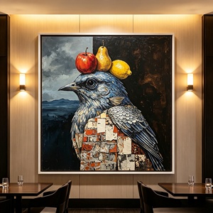 Dipinto su Tela Vintage <span class=keywords><strong>Surrealista</strong></span> con Uccelli e Frutta sulla Testa dell'Uccello, <span class=keywords><strong>Arte</strong></span> Murale a Trama Spessa per Ristoranti, Hotel e Soggiorni - Product Image 4