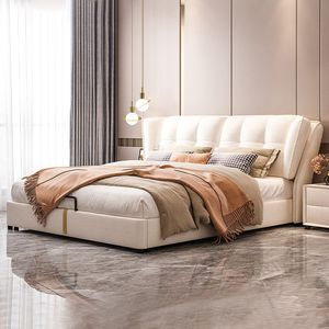 Modern Upholstered <b>Bed</b> With Storage Space Double Size <b>Soft</b> Backrest Low Box Design For Master Bedroom - Product Image 3