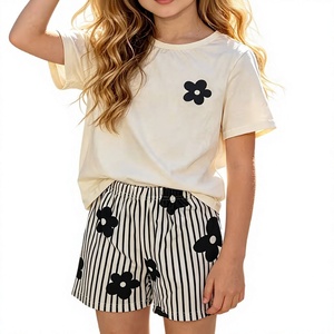 Girls Casual Breathable Medium Stretch Polyester/Cotton High Quality ODM OEM Customizable Clothing Set Short Sleeve Crew Neck - Product Image 6