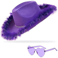 Chapeau de cowboy bleu Halloween avec strass bord effiloché Chapeau en feutre western avec lunettes pour la fête
