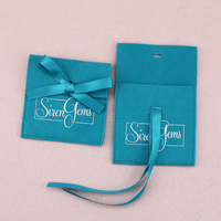 Pochette à bijoux en velours bleu marine avec nœud pour emballage de bracelets et boucles d'oreilles, avec logo personnalisé imprimé, sacs cadeaux enveloppe, vente en gros