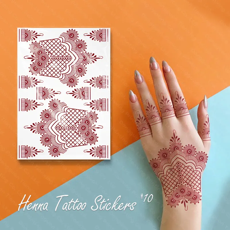 Brown Red Wasserdichte Rose Flower Finger Temporäre Henna Tattoo Aufkleber für Damen