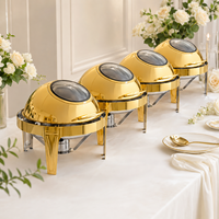 Peralatan Katering Prasmanan Chafing Dish Mewah Modern, Penghangat Makanan Komersial Bulat dengan Tutup Gulung untuk Pernikahan dan Hotel