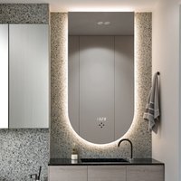 Cermin LED Kamar Mandi Pintar Bergaya Prancis dengan Lampu Sentuh, Bingkai Logam, Terpasang di Dinding, untuk Hotel dan Rumah