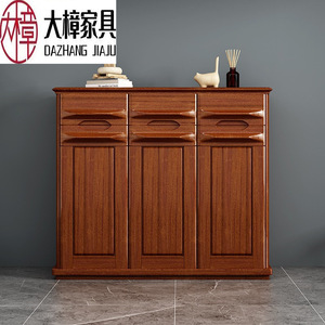 ตู้เก็บรองเท้าไม้จริง Dazhang Jiaju สีวอลนัท สามบาน สำหรับทางเข้าบ้าน เฟอร์นิเจอร์จัดเก็บของใช้ในบ้าน ห้องนั่งเล่น - Product Image 1
