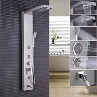 Ensemble de panneau de douche robinet noir en acier inoxydable 304 avec pommeau de douche à cascade, pulvérisateur à main, massage corporel