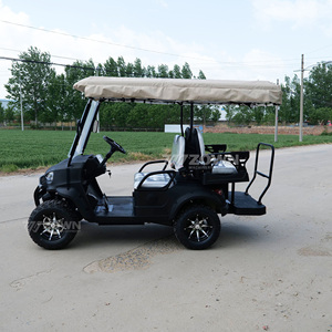 Carrito de golf negro mate de 4 plazas con ruedas de aleación plateadas, parabrisas plegable, para transporte diario en ranchos, villas y turismo. - Product Image 4