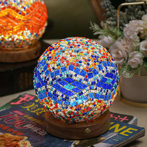 Bohemian Mosaic Ball Glass <b>Light</b> Turkish Style Glass Crystal Lamp Retro Art Decor Children Night <b>Light</b> Bedroom Bedside Lamp - Product Image 5
