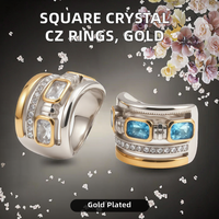 Harga Grosir Langsung Pabrik Cincin Tunangan Wanita Vintage Kristal Baja Tahan Karat 316 Lapis Emas 24K Perhiasan Tahan Air