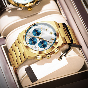 Relojes de Cuarzo para Hombre, Deportivos de Lujo, Acero Inoxidable Dorado, Alta Calidad, Logotipo Personalizado, Resistentes al Agua, <span class=keywords><strong>Precio</strong></span> de Fábrica al por Mayor - Product Image 1