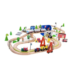 For Sale Children Wooden Railway Train Track Toy Set with a Electric Toys Car Wholesale