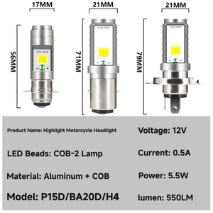 Phare avant de <span class=keywords><strong>moto</strong></span> YD COB, lumières électriques H4 BA20D P15D LED 12V universel en aluminium intégré blanc, garantie 1 an - Product Image 5