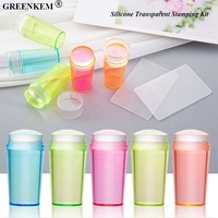 Kit d'estampage Transparent en Silicone, poignée de couleur bonbon, transfert de vernis, pochoir, tampon et grattoir pour Nail Art