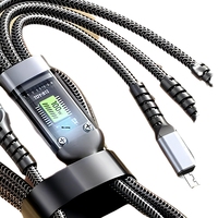 Kabel Data 3-in-1 Pengisian Cepat 100W Ukuran Sedang dengan Anyaman Transparan dan Port USB-A/Micro USB/Type-C untuk Ponsel