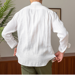 <span class=keywords><strong>Camicia</strong></span> 100% <span class=keywords><strong>Lino</strong></span> per l'Estate Traspirante Tinta Unita Camicie da Uomo Versatili Casual a Maniche Lunghe e Corte - Product Image 2