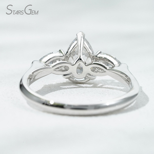 18K Weißgold <span class=keywords><strong>Ring</strong></span> 1,2ct Diamant Drei-Stein Birnenform Labor-Gezüchteter Diamant HPHT CVD Verlobungs-Ehering Schmuck - Product Image 4
