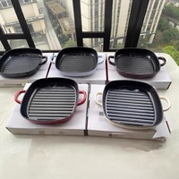 Poêle à frire carrée en fonte émaillée style rétro années 50 SmeG, 26 cm, pour steak, compatible induction et gaz