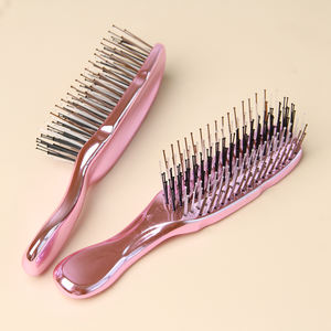 Cepillo de pelo de nailon para desenredar electrochapado rosa a la moda personalizado de fábrica, cepillo de pelo pequeño portátil antiencrespamiento con dientes de seis filas - Product Image 4