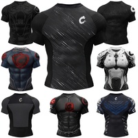 Camiseta de Compresión de Manga Corta para Hombre, BJJ MMA, Flexible, Elástica, Antibacteriana, para Grappling, Spandex/Poliéster 220g