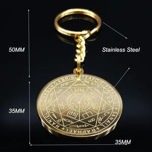 Pentagrama de brujería, 7 arcángeles, llaveros para mujeres y hombres, estilo nórdico, colgante redondo de acero inoxidable, amuleto, llaveros, joyería - Product Image 2
