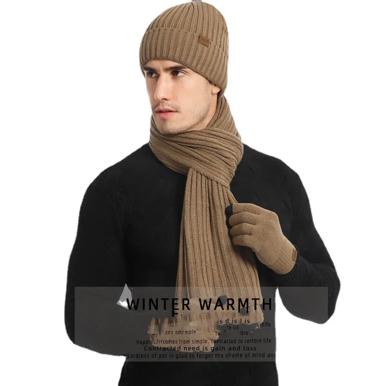 2024 Mode Strepen Cap 3 Stuks Heren Dames Winter Gebreide Muts Cap Beanie Sjaal Handschoen Sets