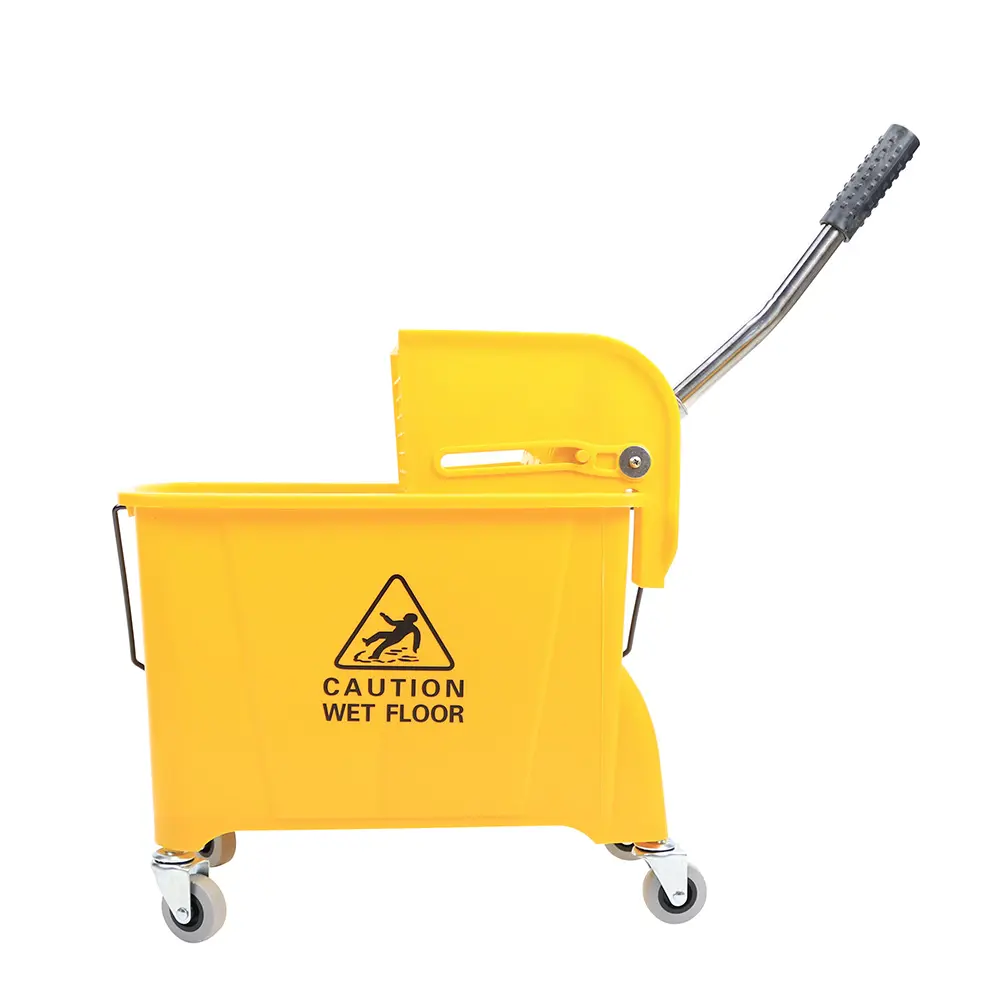 Seau de vadrouille d'essoreuse d'usine Basics Side Press Wringer Combo Commercial Mop Bucket sur roues Capacité de 20 litres Jaune